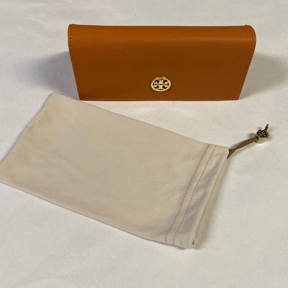 TORY BURCH Leather Sunglasses Hard Case & Canvas Pouch Orange - Picture 1 of 5